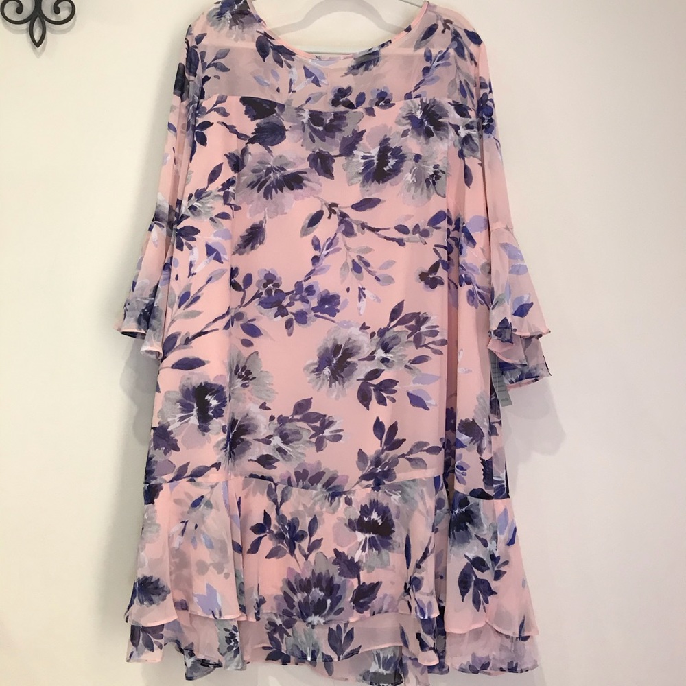 Elza J Floral Bell Sleeve Chiffon Dress Size 24W